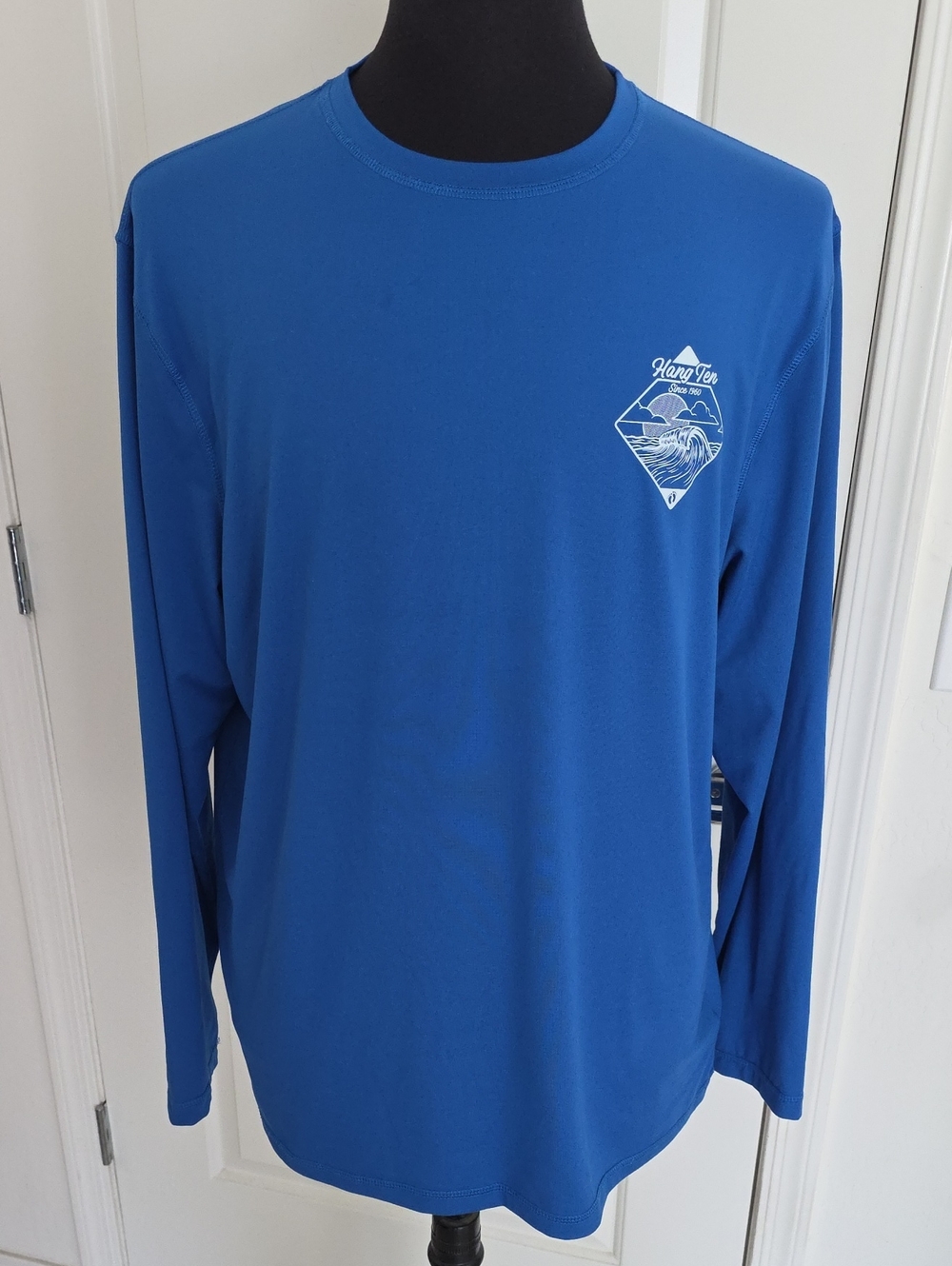 Hang Ten Long Sleeve Crew Tee in Royal Blue with White Chest Graphic